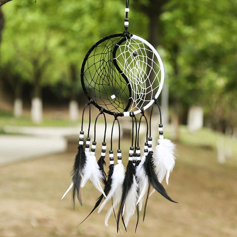 Attrape-rêves Yin Yang Filet circulaire avec plumes Décoration d'équilibre