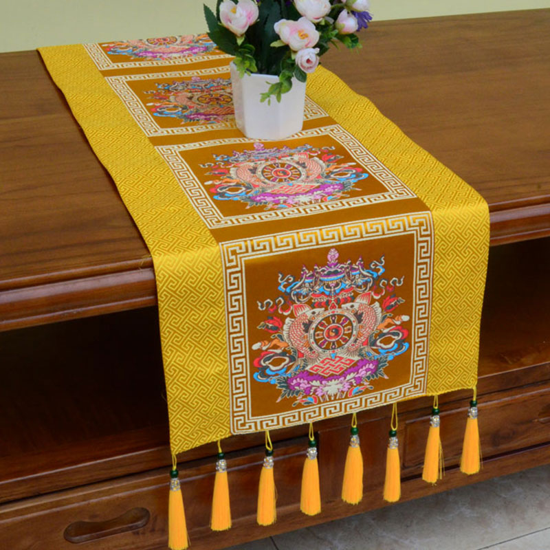 Tapis d’Autel de Méditation avec Vajra Tibétain et Symboles Auspicieux | 95 × 33 cm
