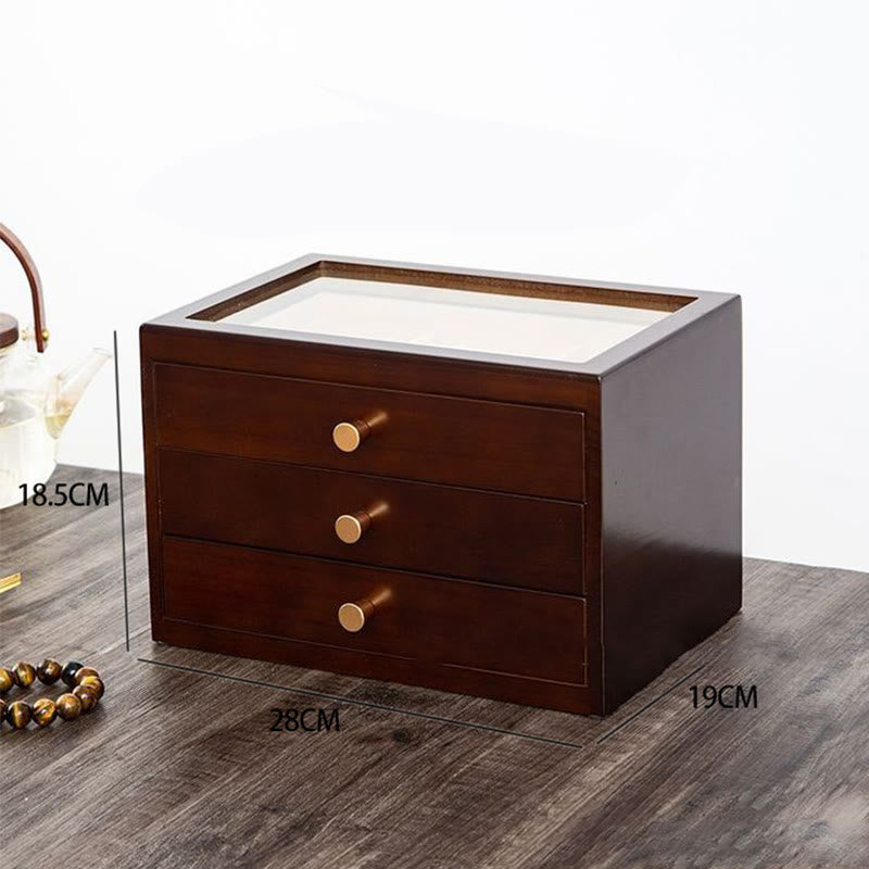 Boîte à bijoux rétro en bois massif avec tiroir et Buddha Stones