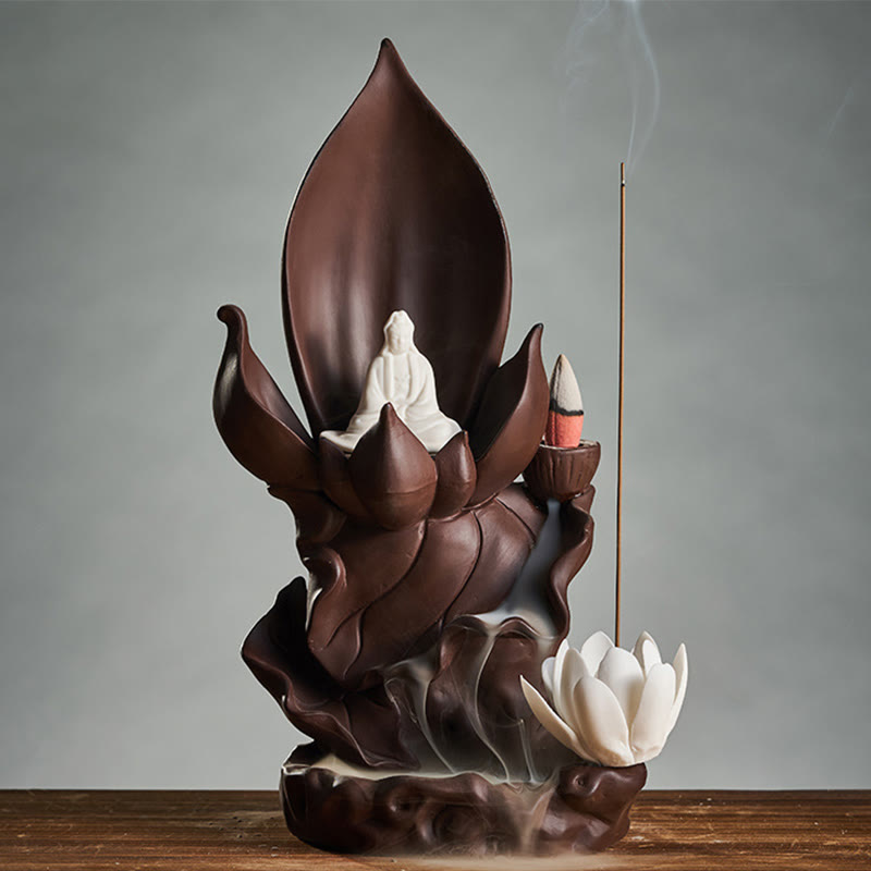 Brûleur d’Encens Bouddha Lotus en Argile Violet – Porte-Encens Zen & Méditation