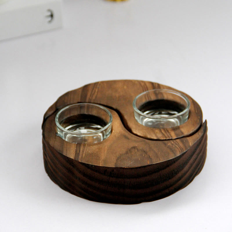 Porte Bougie Yin Yang en Bois pour Autel Spirituel