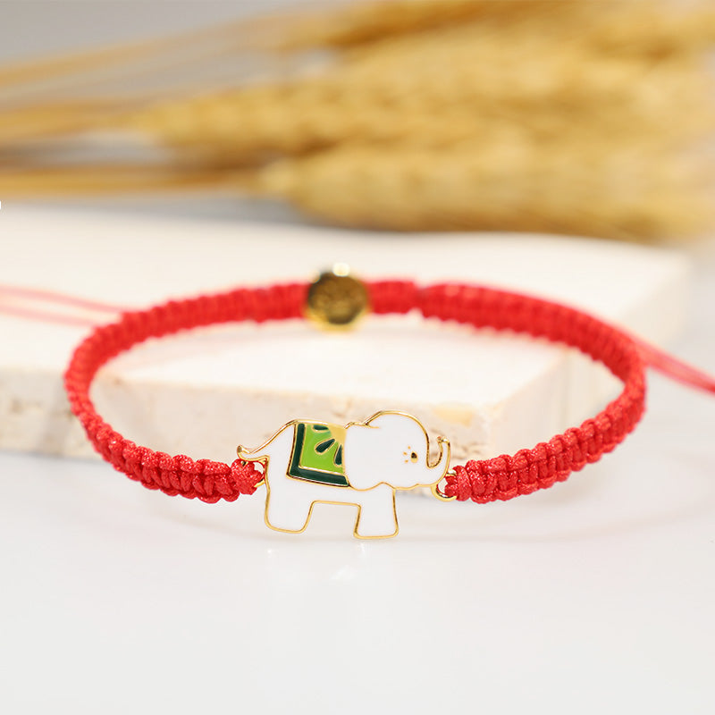 Bracelet Éléphant Argent 925 & Cordon Rouge Ajustable
