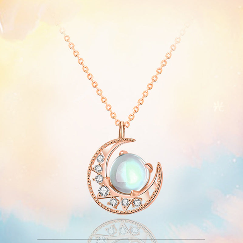Collier Lune en Pierre de Lune Naturelle et Argent Sterling 925