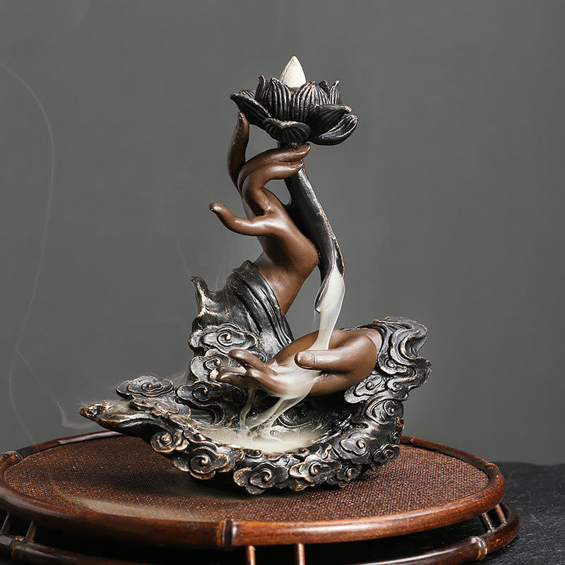 Brûleur d’Encens Lotus & Bouddha en Résine – Backflow & Décoration Zen