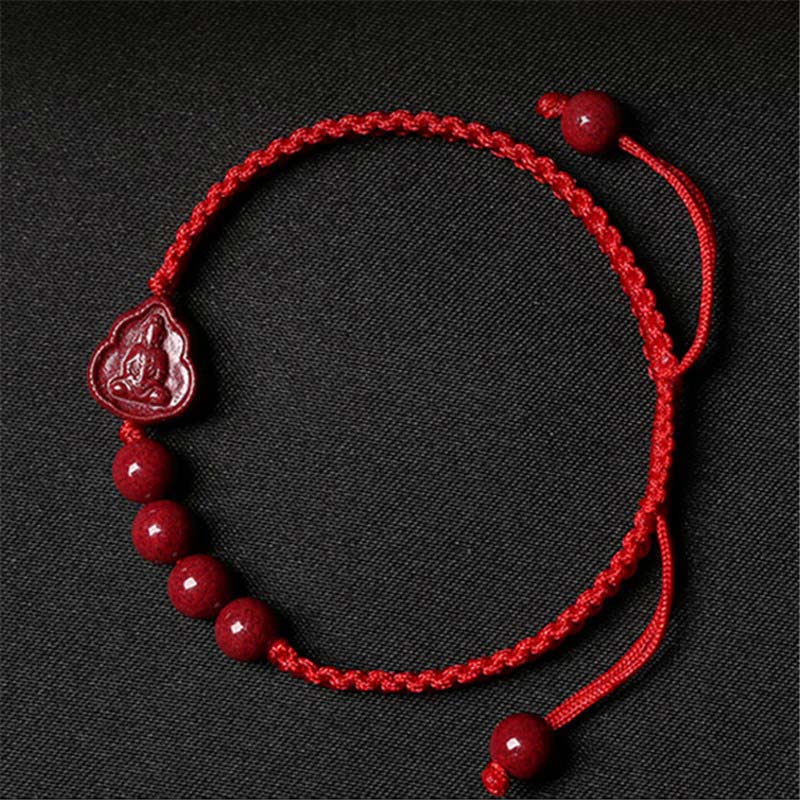 Bracelet Cinabre & Bouddha Rieur – Ajustable 14–20 cm