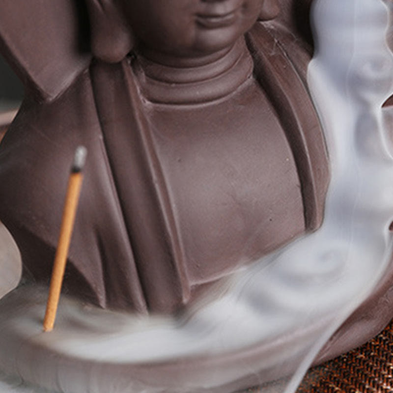 Brûleur d’Encens à Reflux Bouddha en Argile Pourpre – Design Lotus