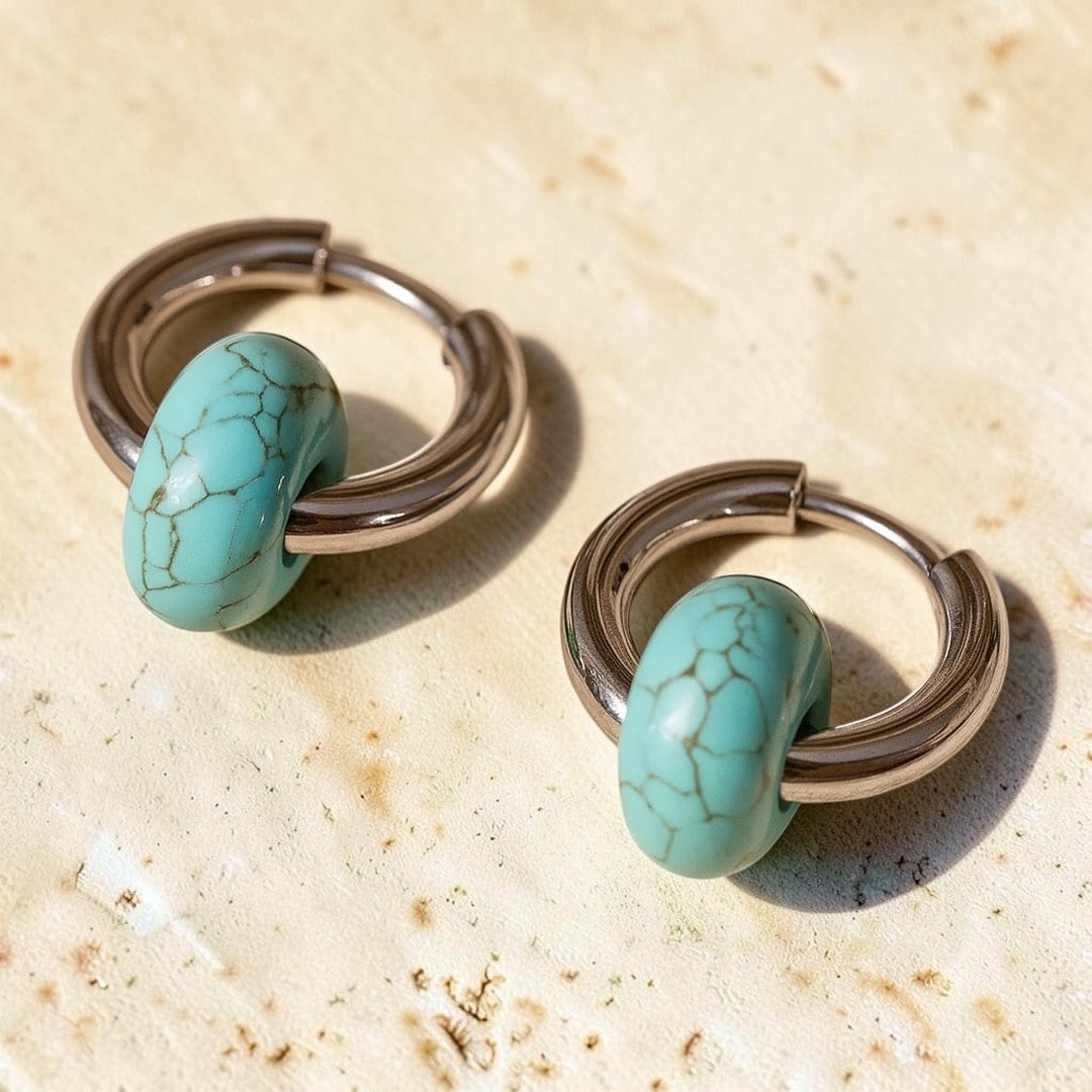 Boucles d'Oreilles Double Créole en Pierres Naturelles