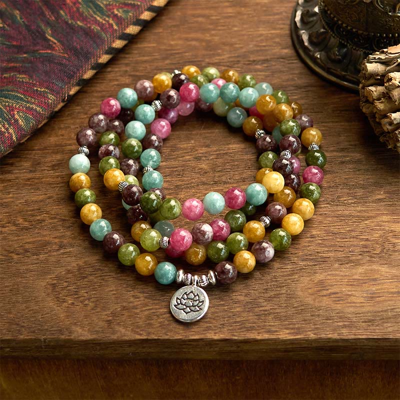 Bracelet Mala Sagesse Lotus en Tourmaline Naturelle – 108 Perles – Bracelet Spirituel Unisexe