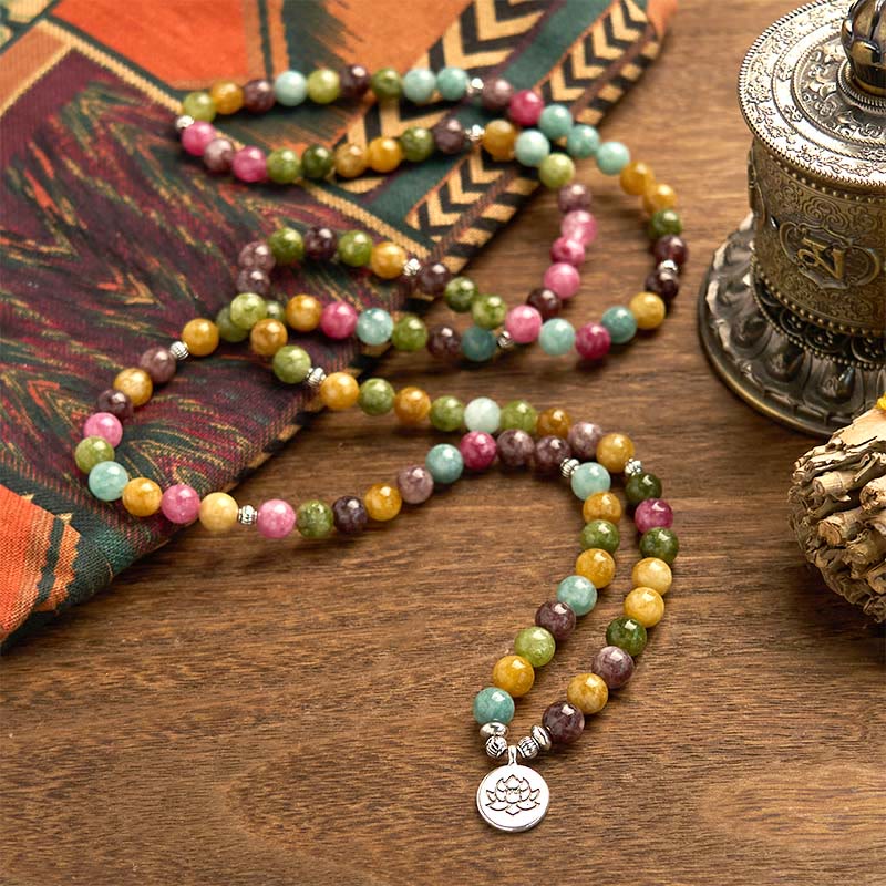 Bracelet Mala Sagesse Lotus en Tourmaline Naturelle – 108 Perles – Bracelet Spirituel Unisexe
