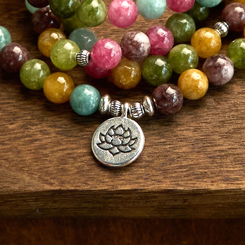 Bracelet Mala Sagesse Lotus en Tourmaline Naturelle – 108 Perles – Bracelet Spirituel Unisexe