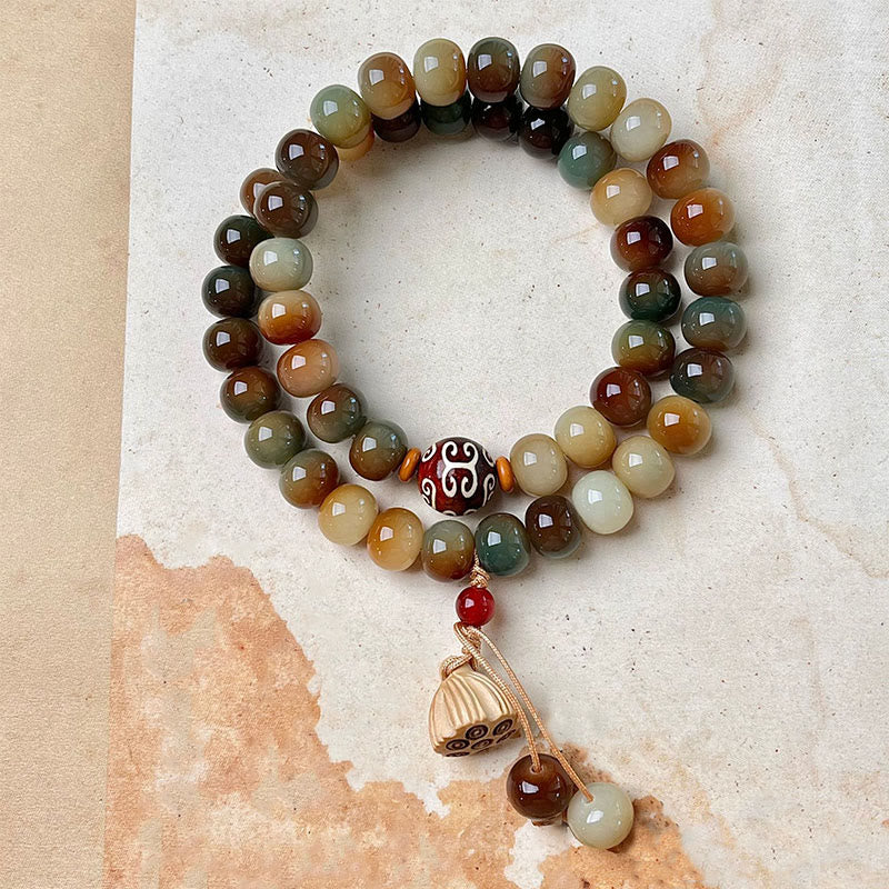 Bracelet Double Tour Graine de Bodhi 10 x 9 mm avec Charme Lotus