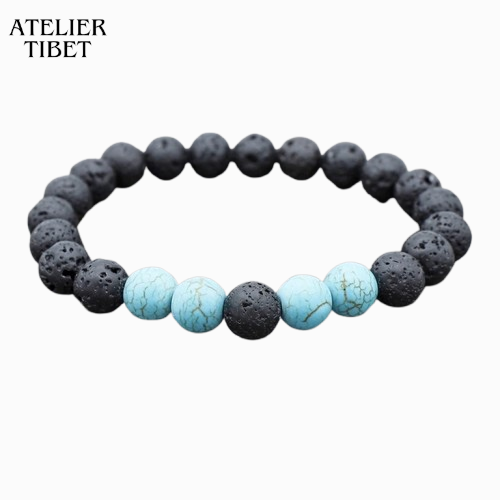 Bracelet Pierre Volcanique – Perles Naturelles Unisexe, Style Minéral