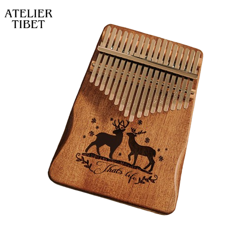 Kalimba 17 lames “Cerf Gravé” – Piano à pouces en bois, instrument mélodique & relaxant