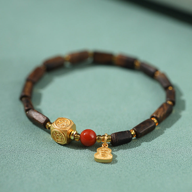 Bracelet Dalagan Sculpté – Bois d’Agar de Kalimantan, Argent S925 & Pierres Naturelles