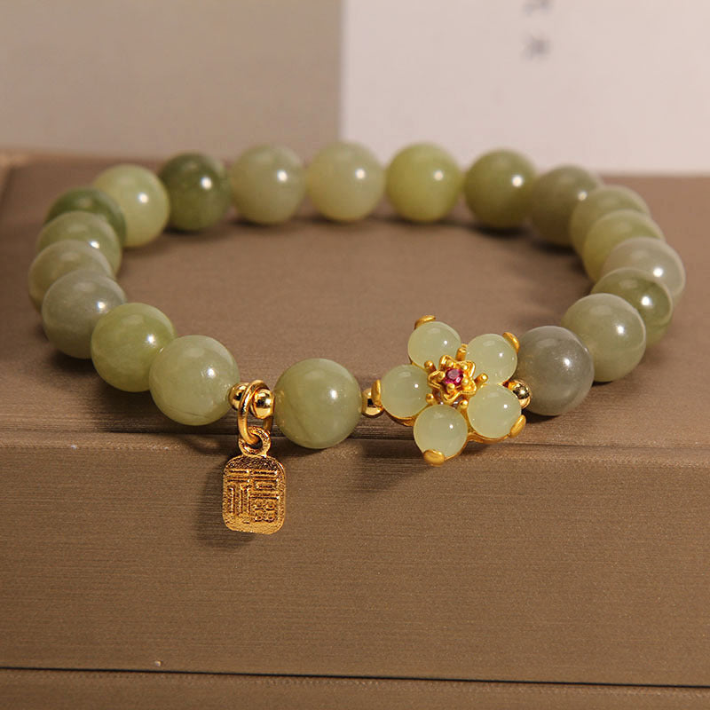 Bracelet Porte-Bonheur en Jade Vert & Symbole Fu