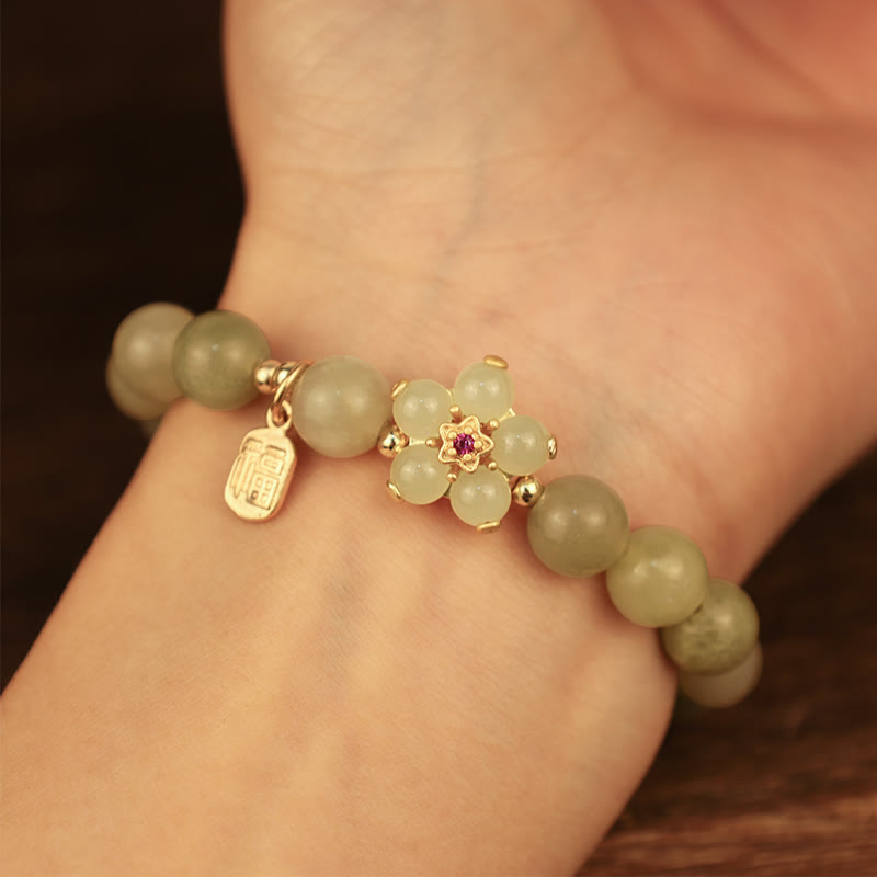 Bracelet Porte-Bonheur en Jade Vert & Symbole Fu