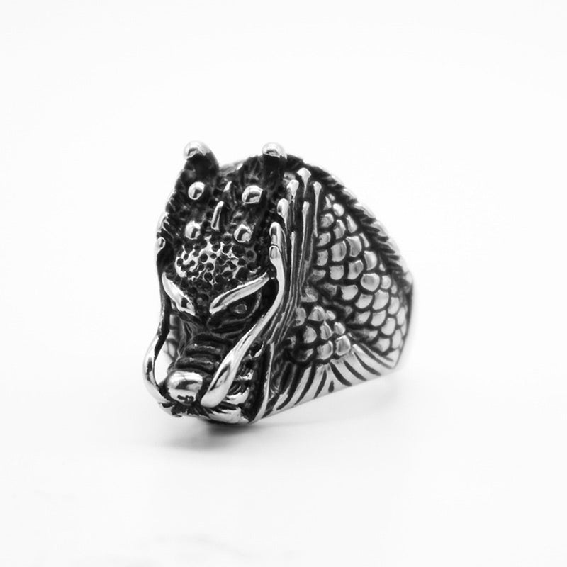 Bague Dragon Équilibre en Acier Titane – Anneau Symbolique Unisexe