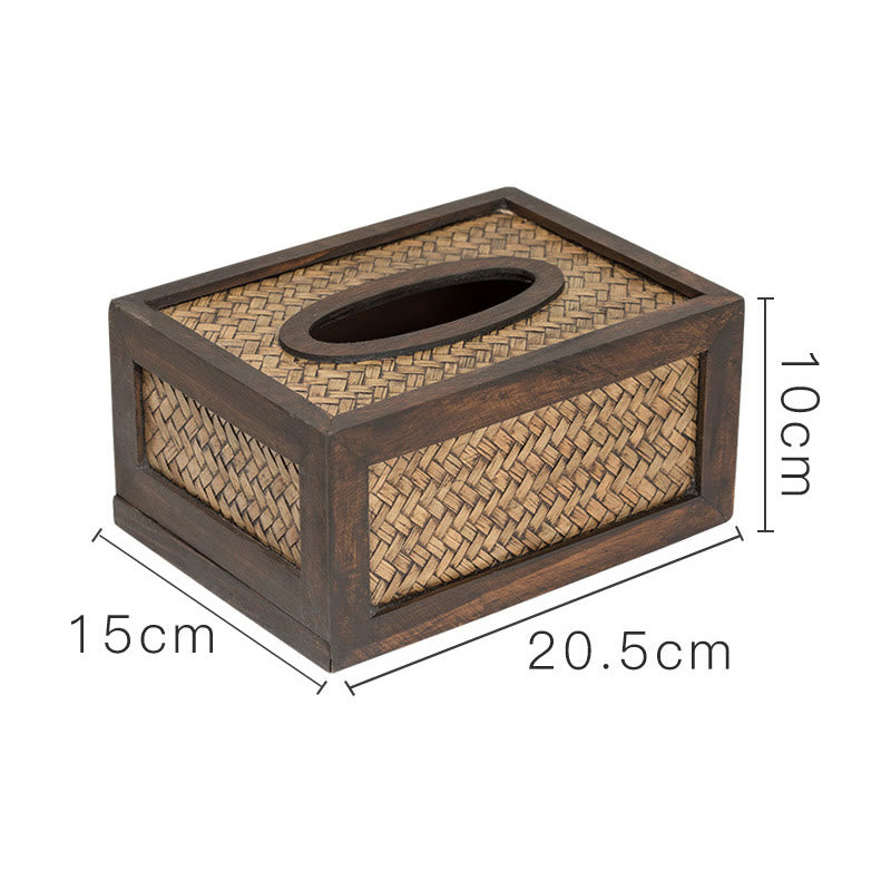 Boîte à mouchoirs en bois tressé en bambou fait à la main Porte-mouchoirs en bois Boîtes à lingettes Décoration