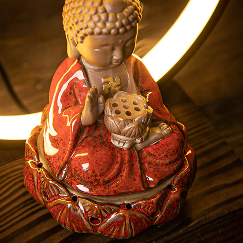 Brûleur d’Encens Reflux Bouddha Lotus en Céramique – Porte-Encens LED