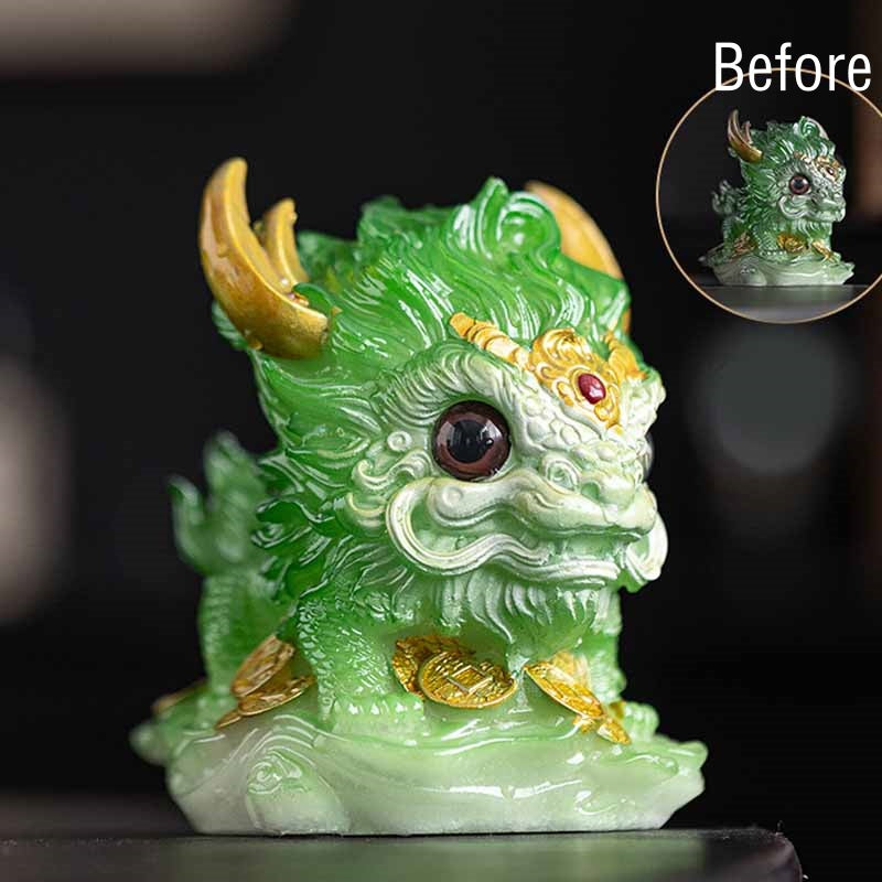 Pierres changeantes de couleur, petite figurine en résine Kirin pour décoration de maison