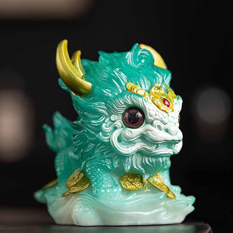 Pierres changeantes de couleur, petite figurine en résine Kirin pour décoration de maison