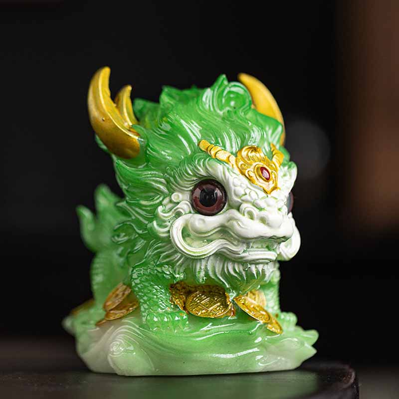 Pierres changeantes de couleur, petite figurine en résine Kirin pour décoration de maison