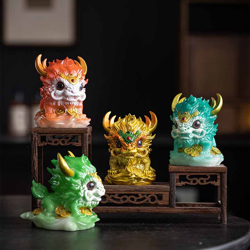 Pierres changeantes de couleur, petite figurine en résine Kirin pour décoration de maison