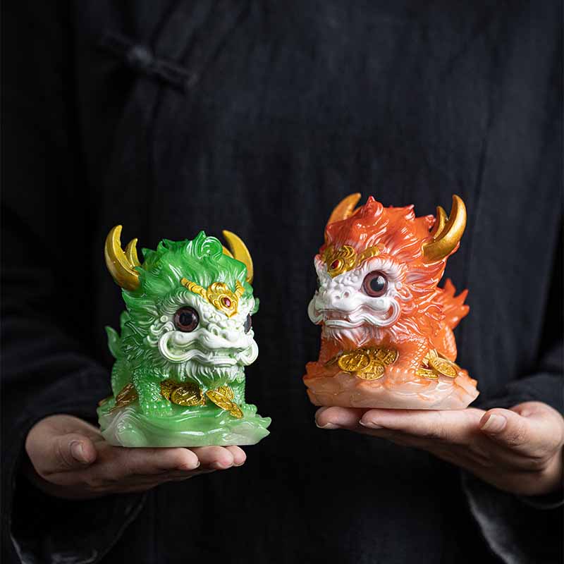 Pierres changeantes de couleur, petite figurine en résine Kirin pour décoration de maison