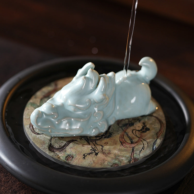 Année du Dragon Chance Thé en céramique Figurine pour animaux de compagnie Décoration de la maison