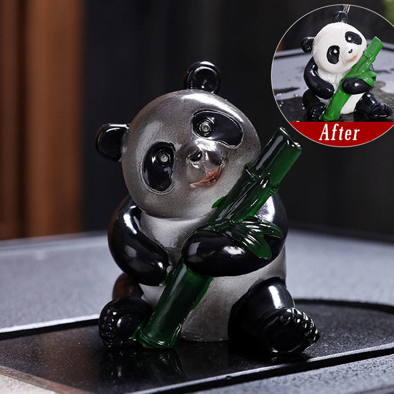 Pierres changeantes de couleur, petit panda mignon, bambou, thé, animal de compagnie, résine, figurine décorative pour la maison
