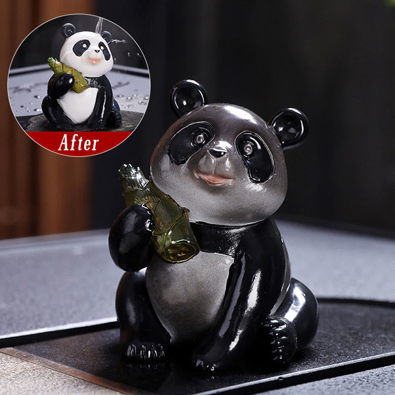 Pierres changeantes de couleur, petit panda mignon, bambou, thé, animal de compagnie, résine, figurine décorative pour la maison