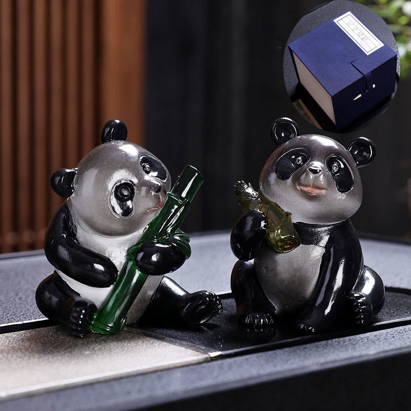 Pierres changeantes de couleur, petit panda mignon, bambou, thé, animal de compagnie, résine, figurine décorative pour la maison