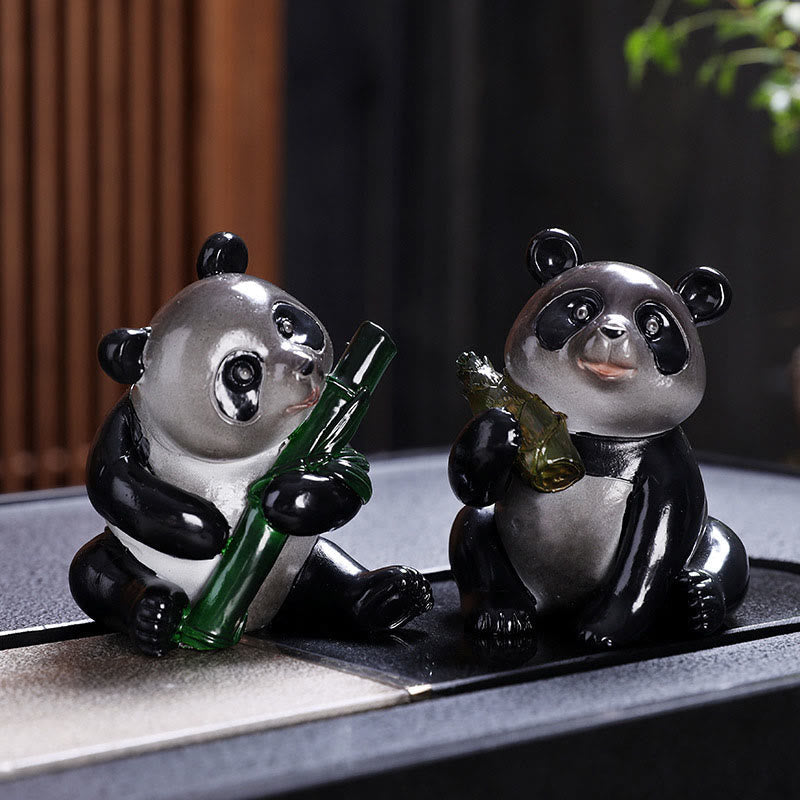 Pierres changeantes de couleur, petit panda mignon, bambou, thé, animal de compagnie, résine, figurine décorative pour la maison