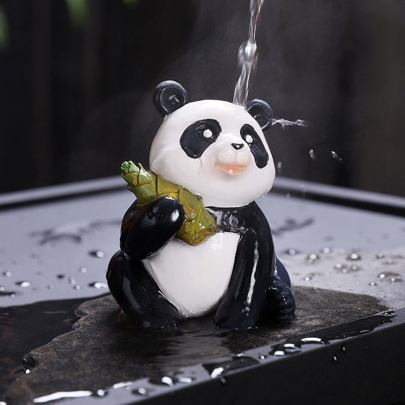 Pierres changeantes de couleur, petit panda mignon, bambou, thé, animal de compagnie, résine, figurine décorative pour la maison