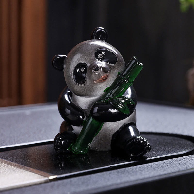 Pierres changeantes de couleur, petit panda mignon, bambou, thé, animal de compagnie, résine, figurine décorative pour la maison