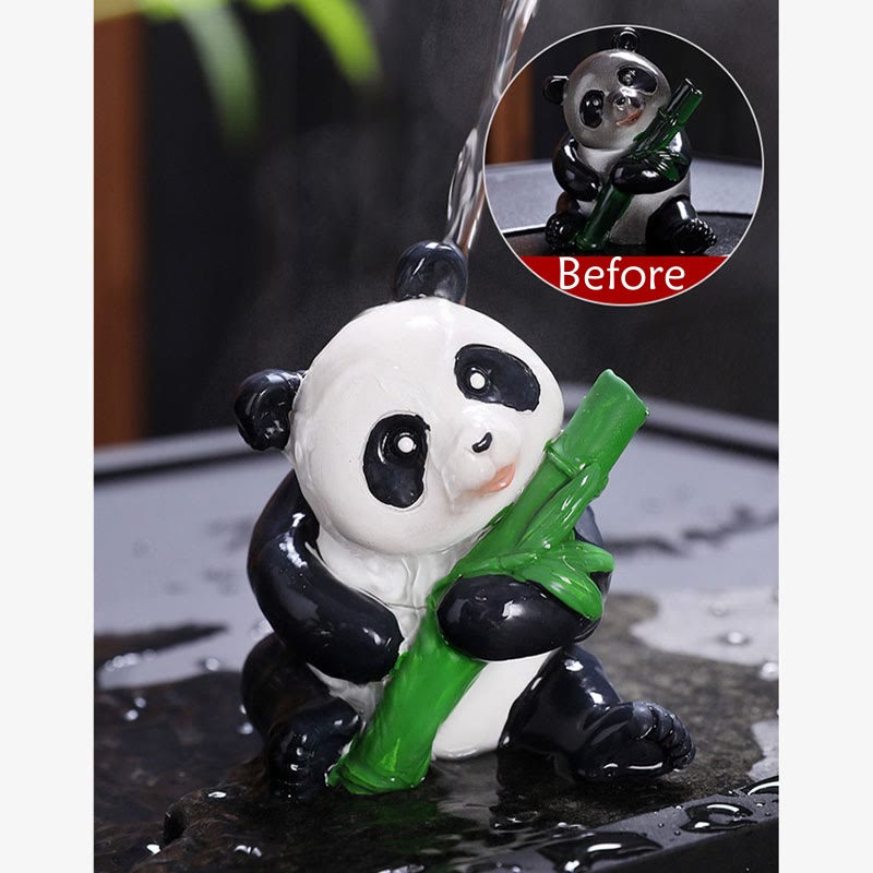 Pierres changeantes de couleur, petit panda mignon, bambou, thé, animal de compagnie, résine, figurine décorative pour la maison
