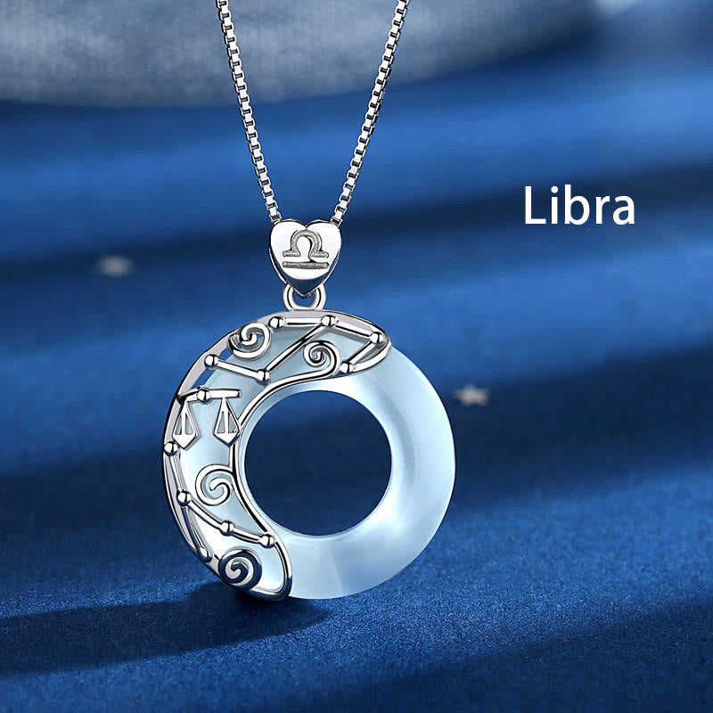 Collier Zodiaque Œil de Chat Bleu en Argent Sterling 925 – Pendentif Astrologique Unisexe
