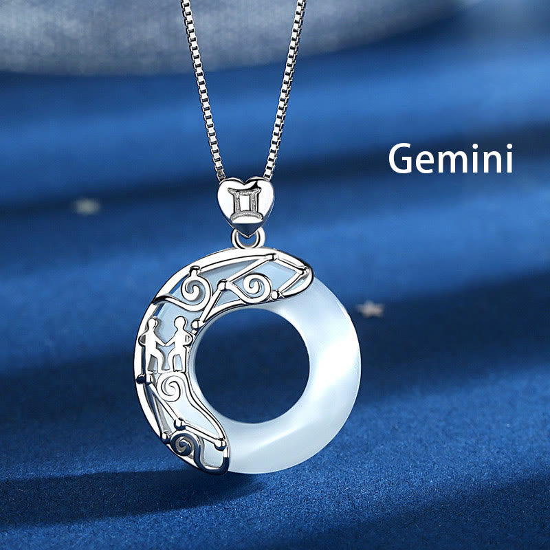 Collier Zodiaque Œil de Chat Bleu en Argent Sterling 925 – Pendentif Astrologique Unisexe