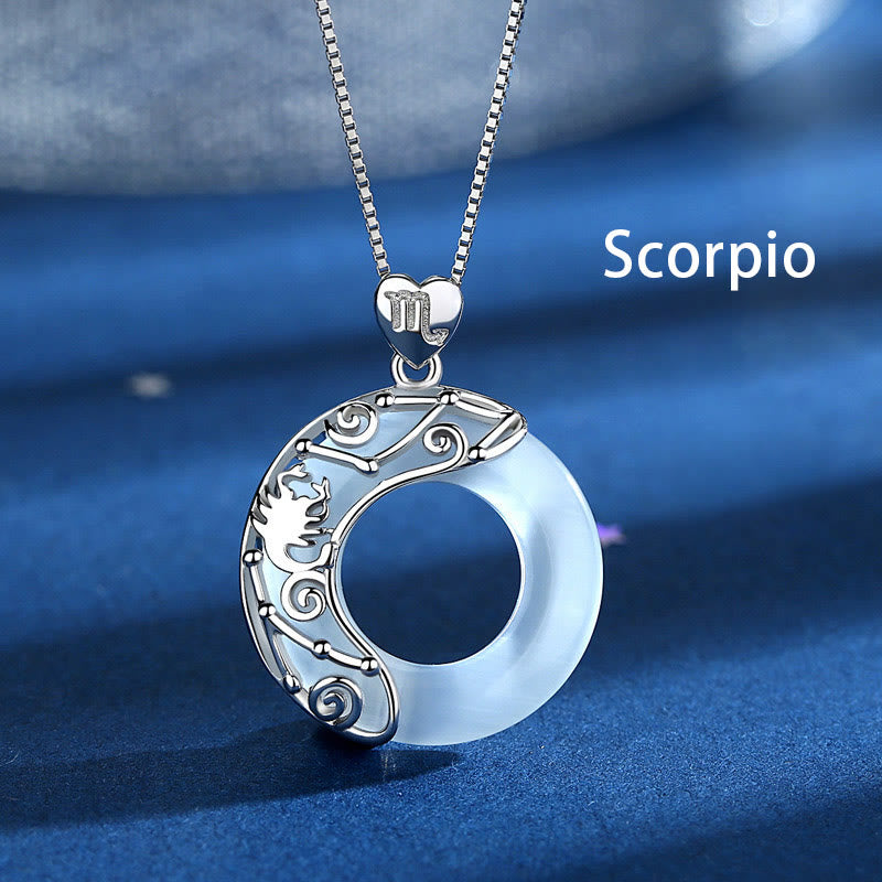 Collier Zodiaque Œil de Chat Bleu en Argent Sterling 925 – Pendentif Astrologique Unisexe