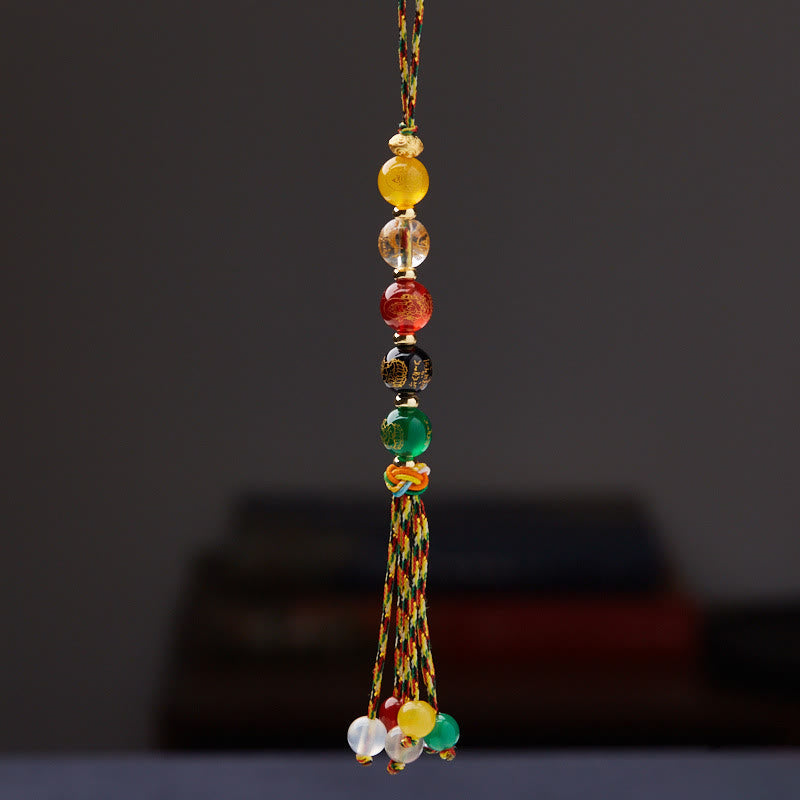 — Suspension Voiture 5 Dieux de la Richesse en Agate Naturelle — Bijou Spirituel Tibétain (8 mm / 10 mm)