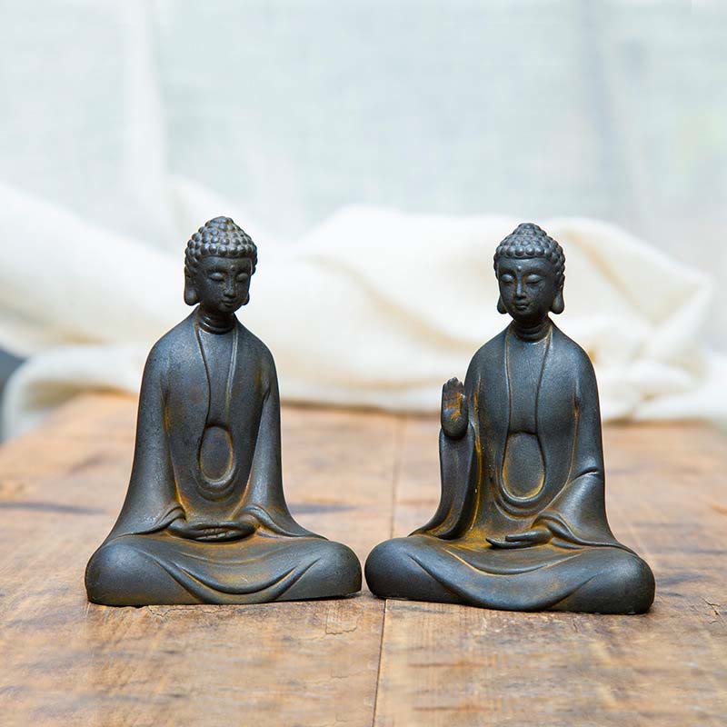 Statue Bouddha Méditation en Poudre de Fer | Sculpture 12 cm Effet Rouille