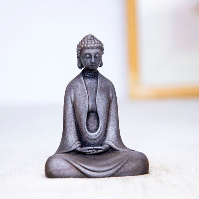 Statue Bouddha Méditation en Poudre de Fer | Sculpture 12 cm Effet Rouille