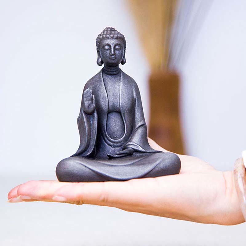 Statue Bouddha Méditation en Poudre de Fer | Sculpture 12 cm Effet Rouille