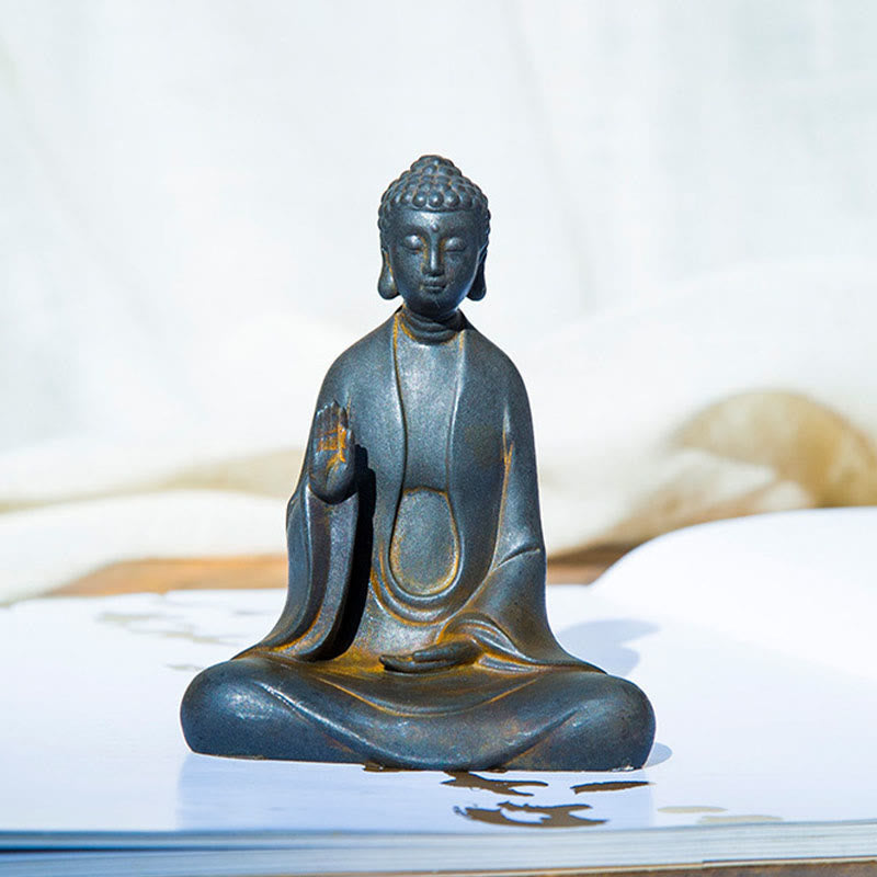 Statue Bouddha Méditation en Poudre de Fer | Sculpture 12 cm Effet Rouille