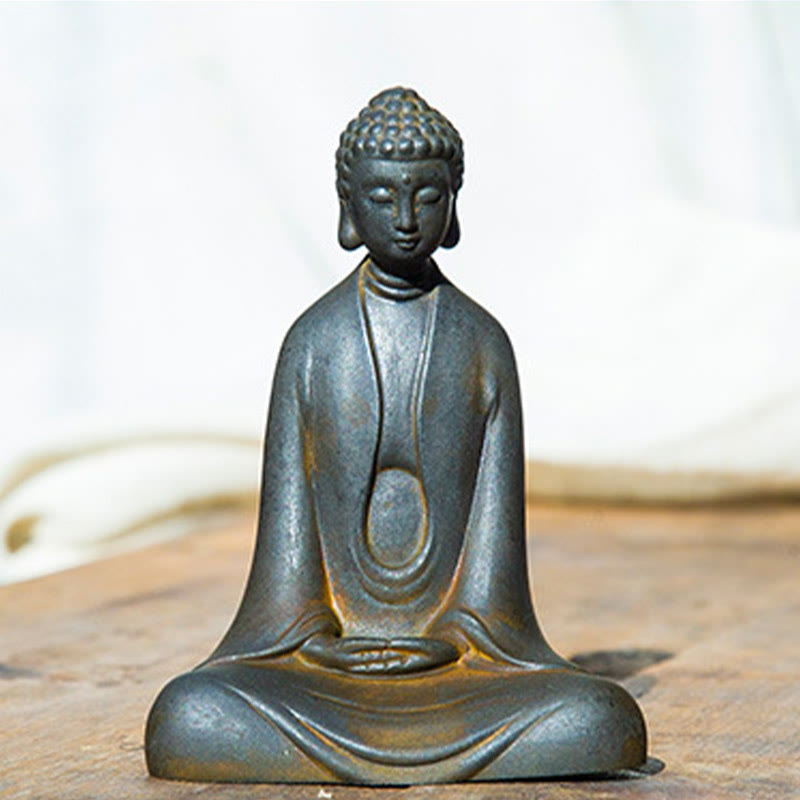 Statue Bouddha Méditation en Poudre de Fer | Sculpture 12 cm Effet Rouille