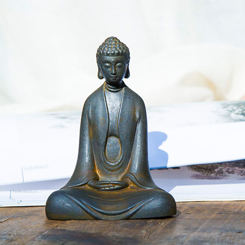 Statue Bouddha Méditation en Poudre de Fer | Sculpture 12 cm Effet Rouille