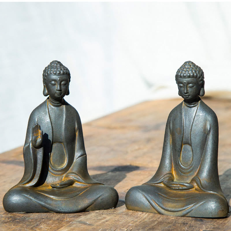 Statue Bouddha Méditation en Poudre de Fer | Sculpture 12 cm Effet Rouille