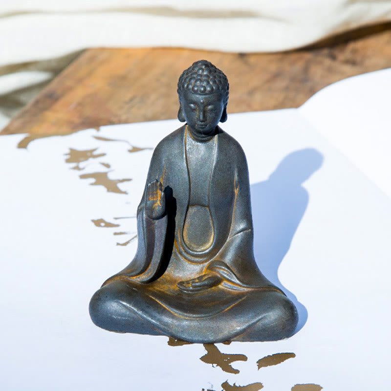 Statue Bouddha Méditation en Poudre de Fer | Sculpture 12 cm Effet Rouille