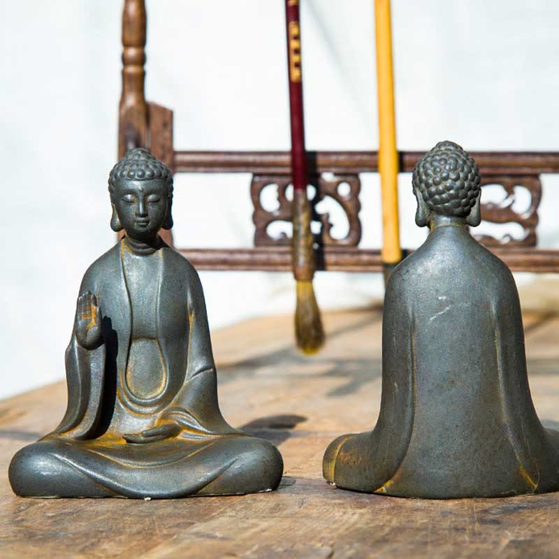 Statue Bouddha Méditation en Poudre de Fer | Sculpture 12 cm Effet Rouille