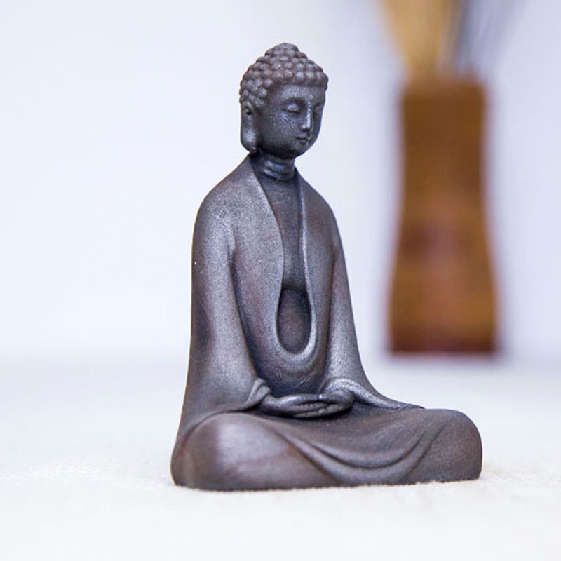 Statue Bouddha Méditation en Poudre de Fer | Sculpture 12 cm Effet Rouille